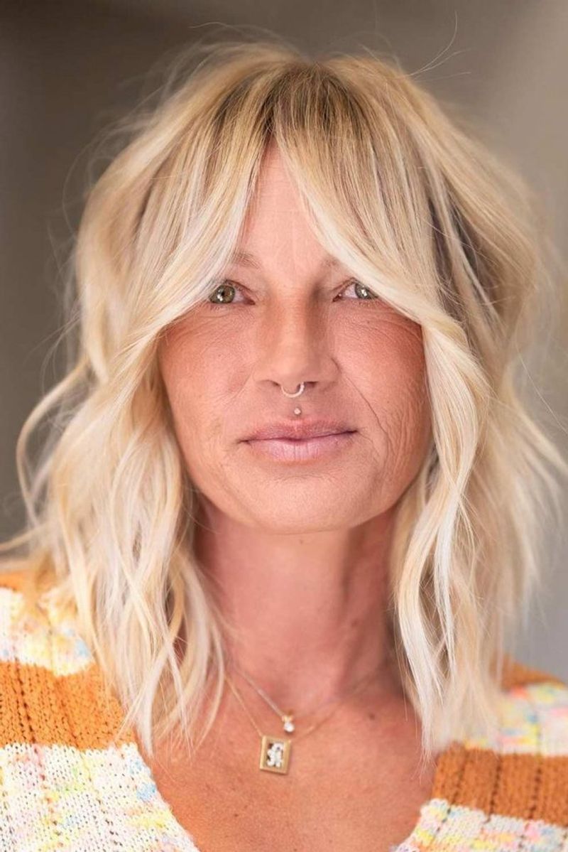 Curtain Bangs with Mid-Length Waves
