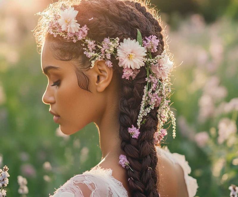 Goddess Braids with Flower Accents