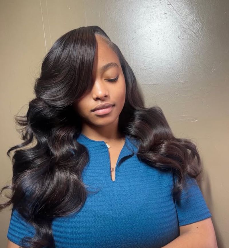 Layered Curls with Side Part