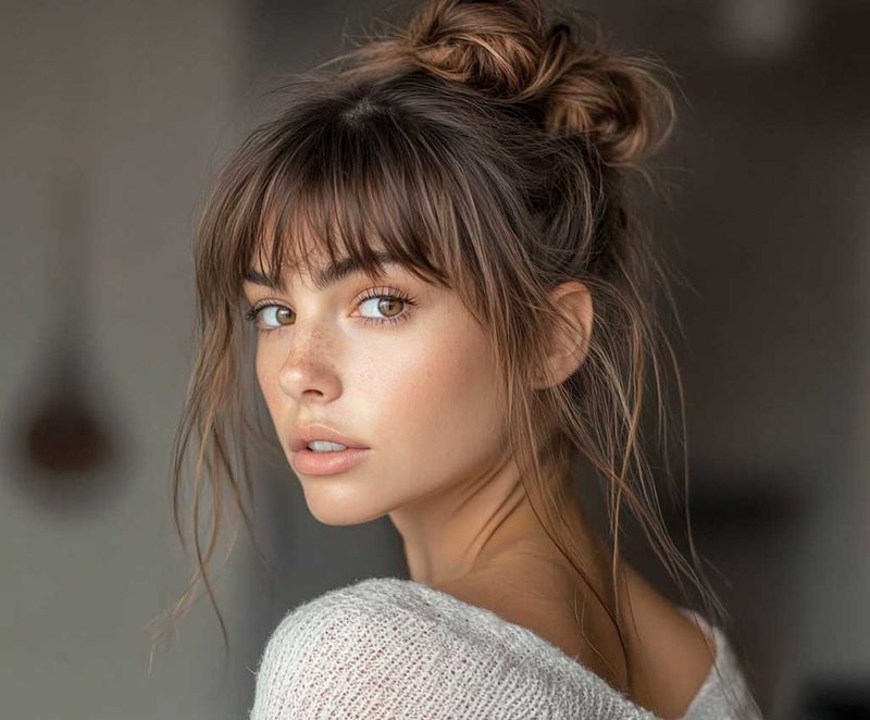 Messy Bun with Bangs