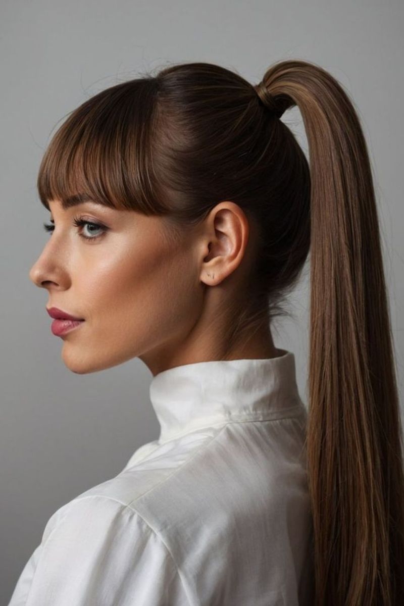 Sleek Ponytail with Blunt Bangs
