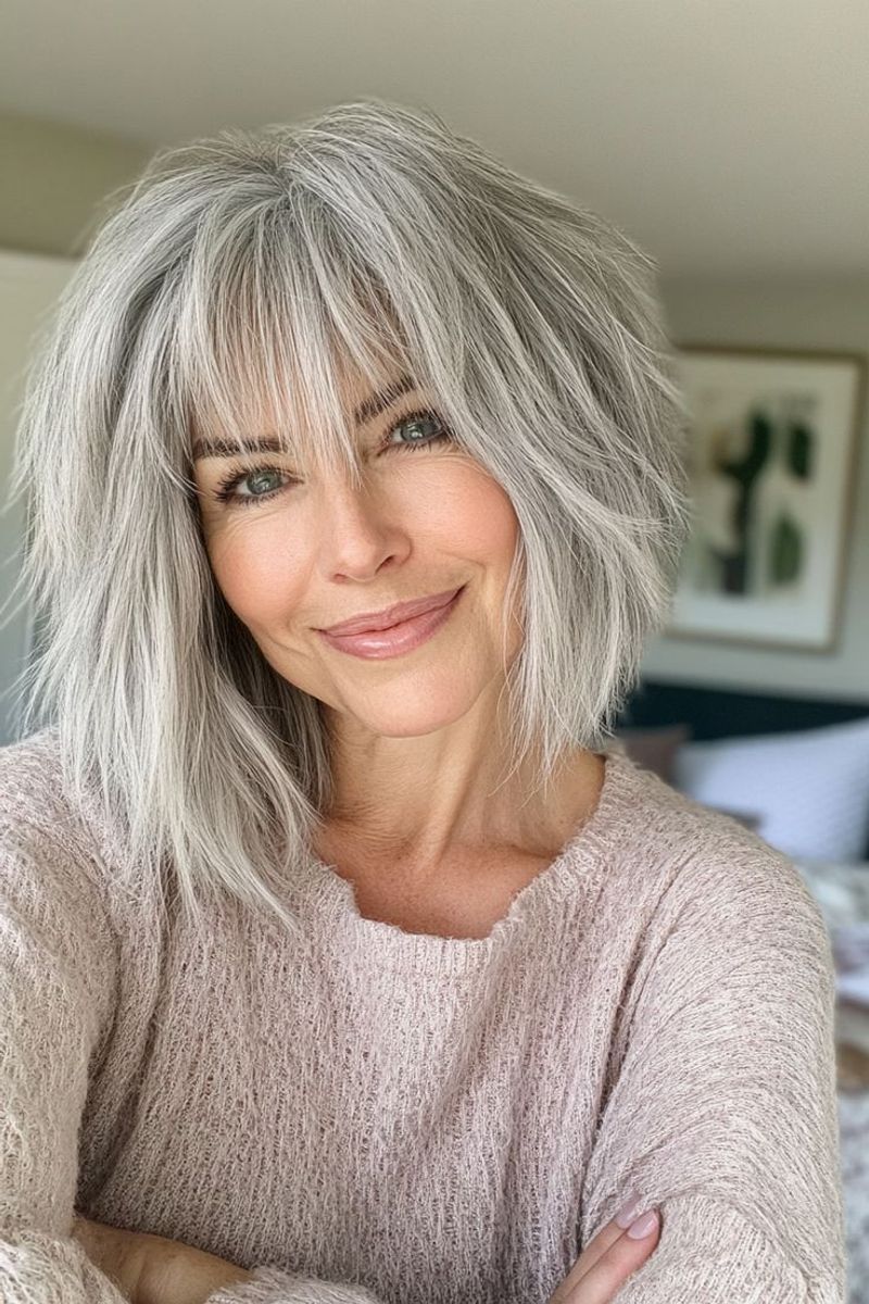 Textured Lob with Bangs