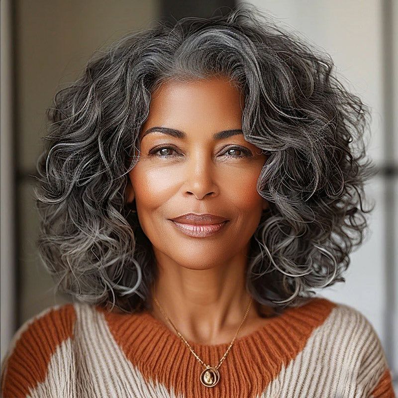 Chic Grey Layered Curls