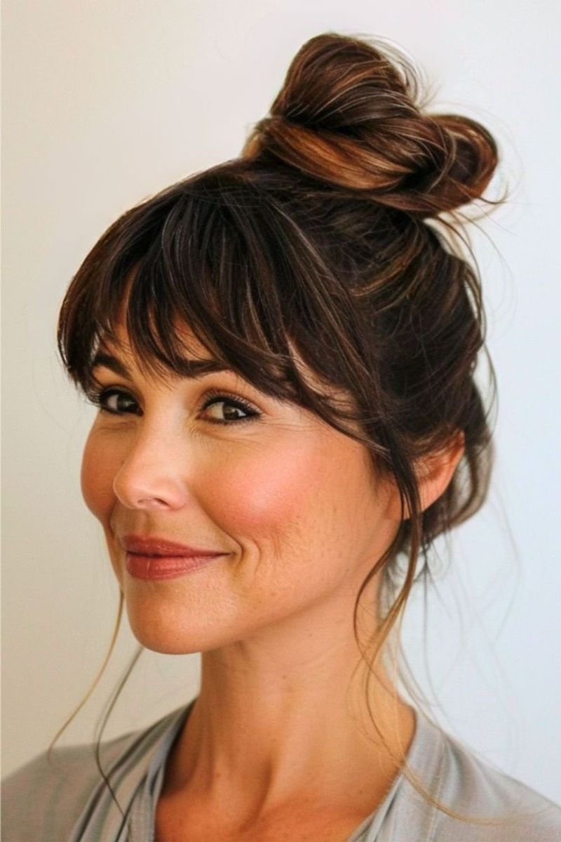 Casual Bun with Bangs