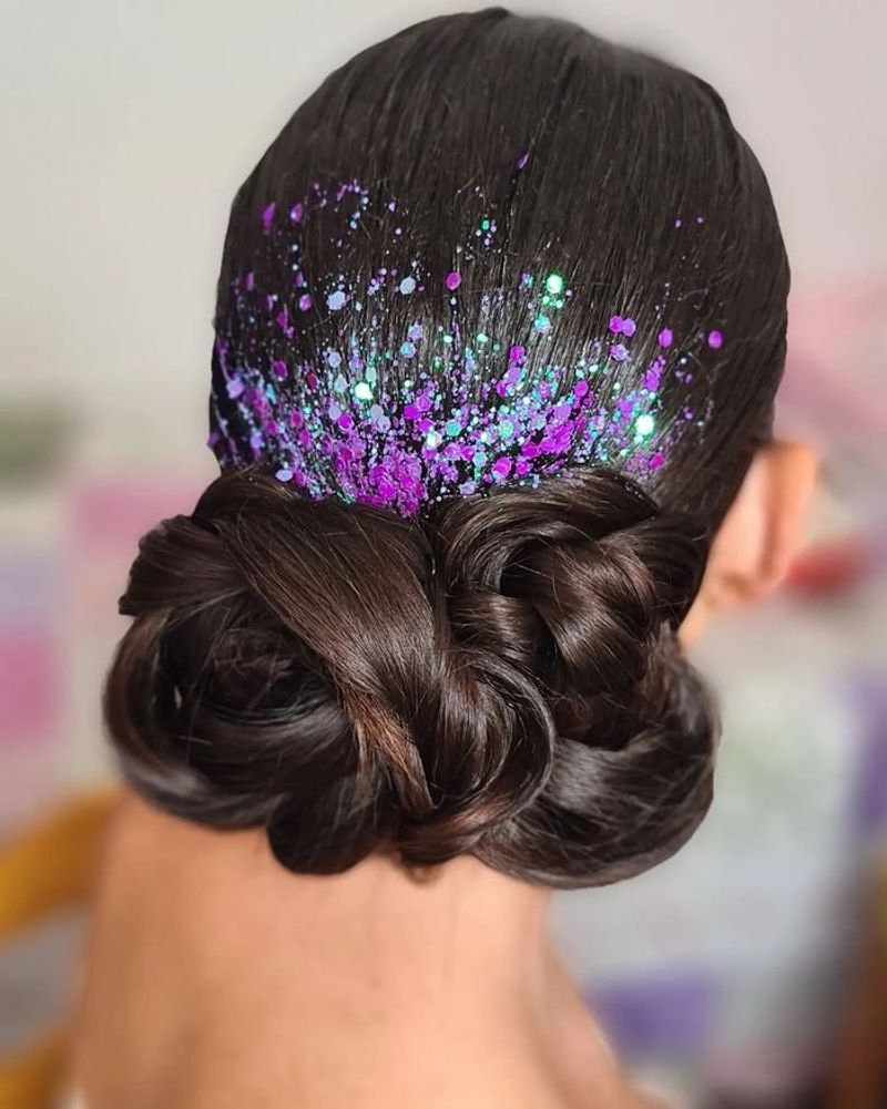 Curly Bun with Glitter