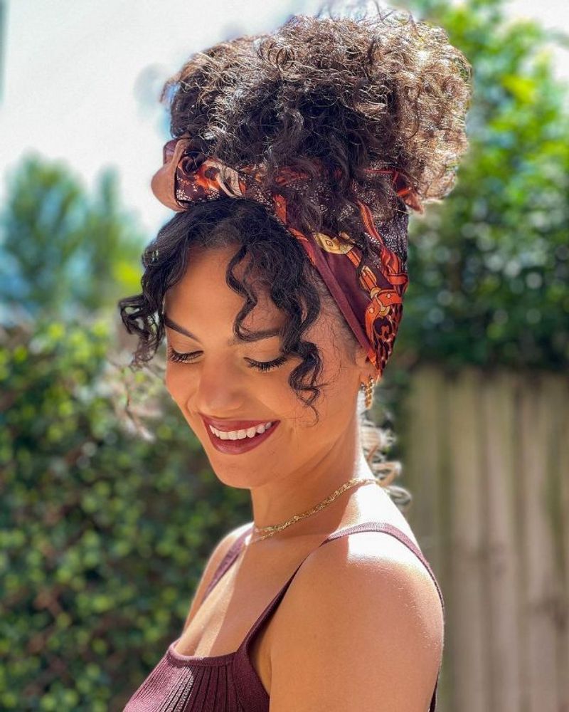 Curly Bun with Scarf