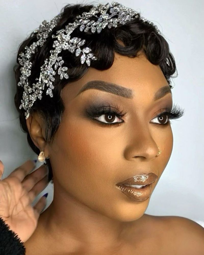 Curly Pixie with Headpiece