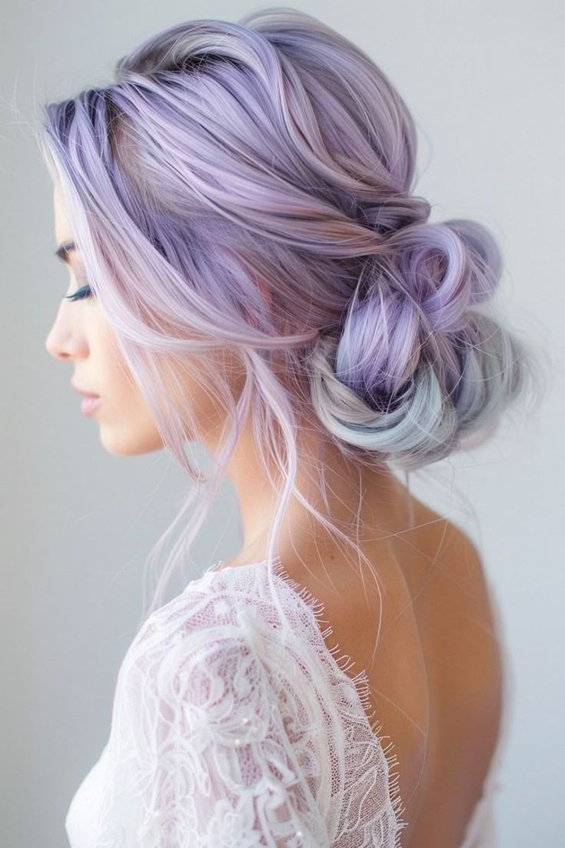 Elegant Updo with Lavender Highlights