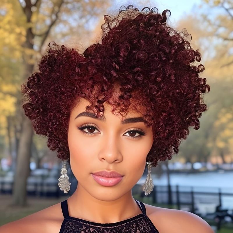 Natural Curls with Burgundy Lowlights