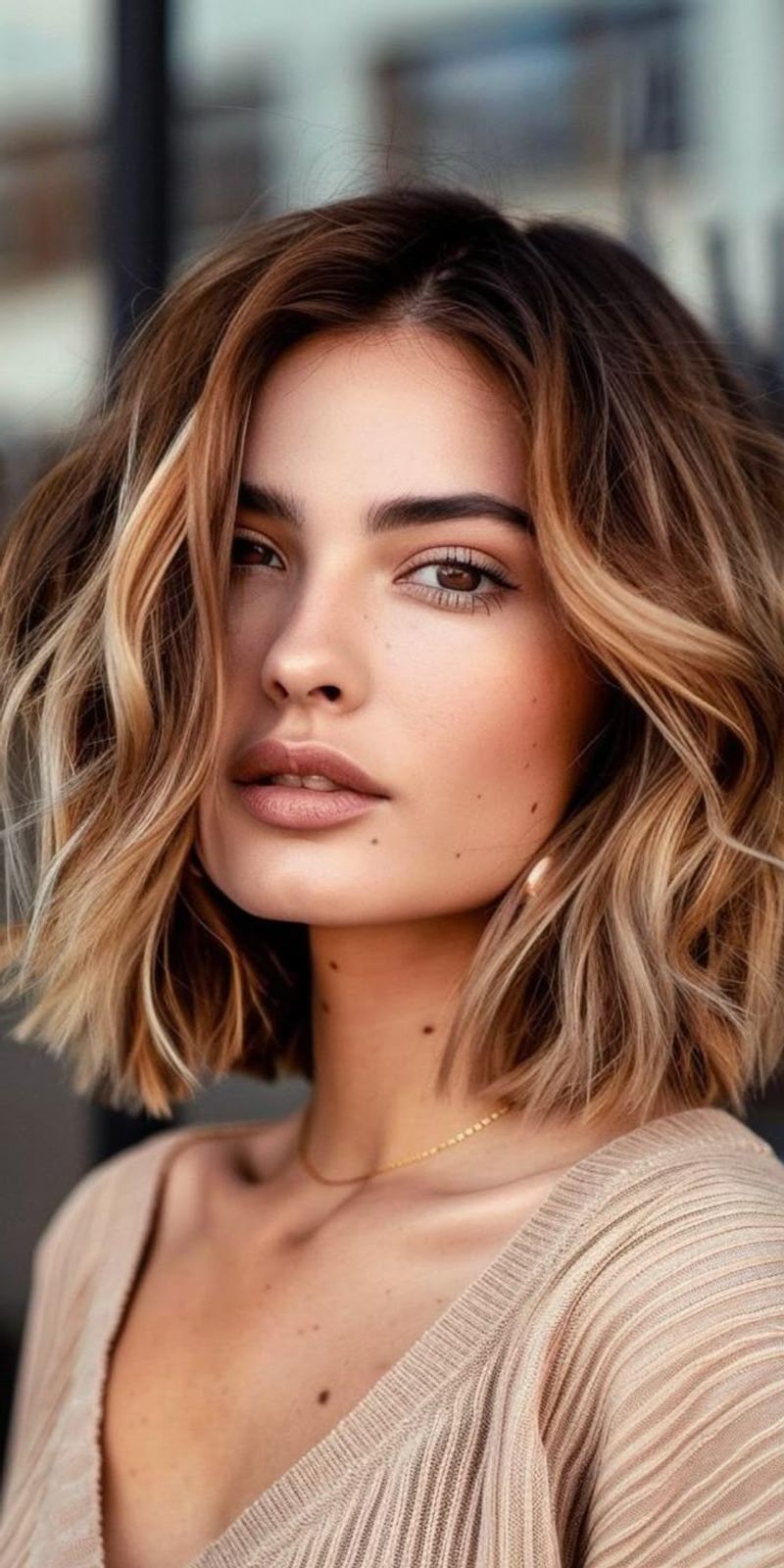 Tousled Bob with Rose Gold Highlights