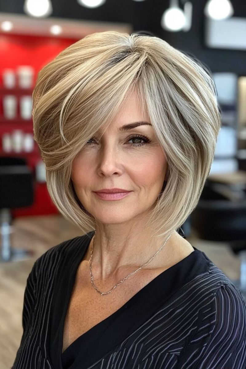 Glossy Curved Bob with Side Part
