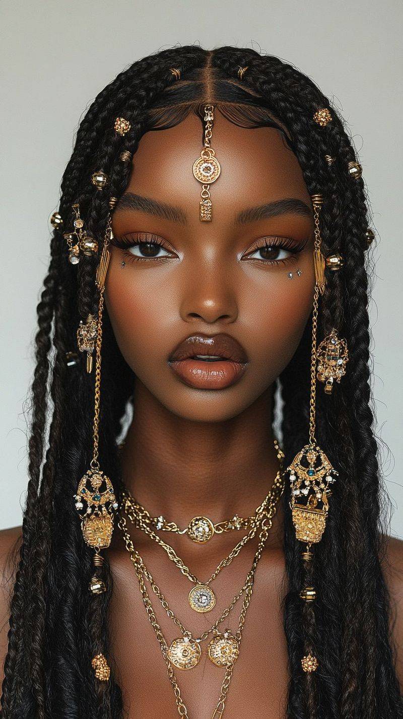 Goddess Braids with Gold Accents
