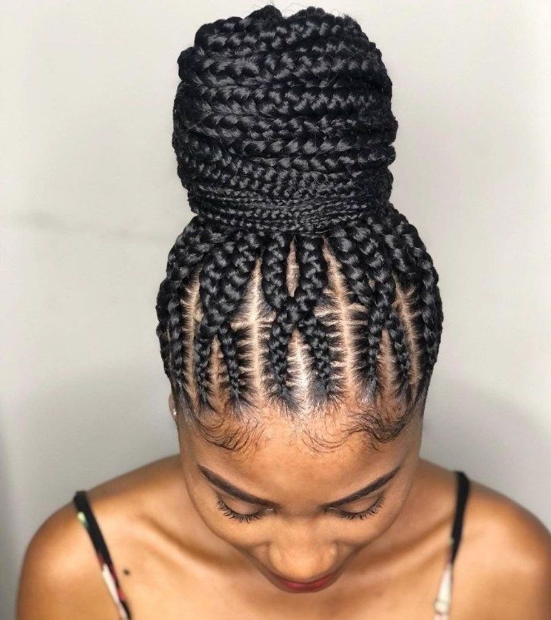High Bun Ghana Braids