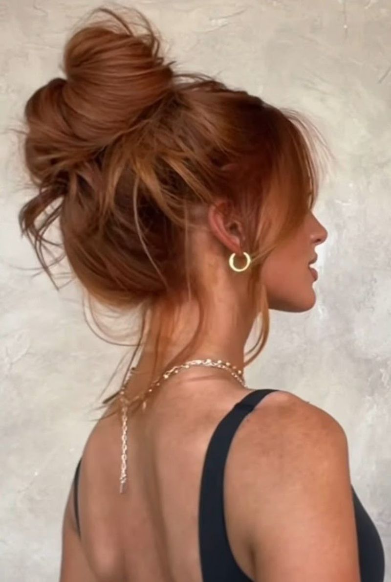 Messy Bun with Copper Highlights