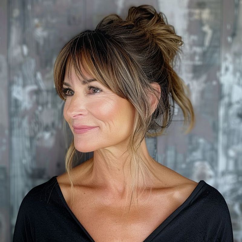 Messy Bun with Bangs
