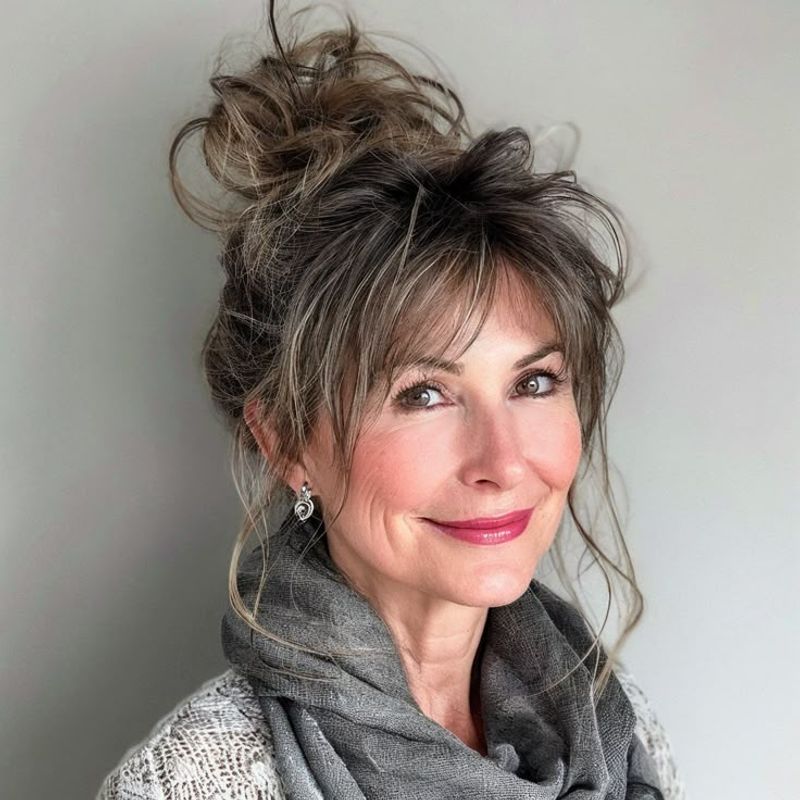 Messy Bun with Bangs