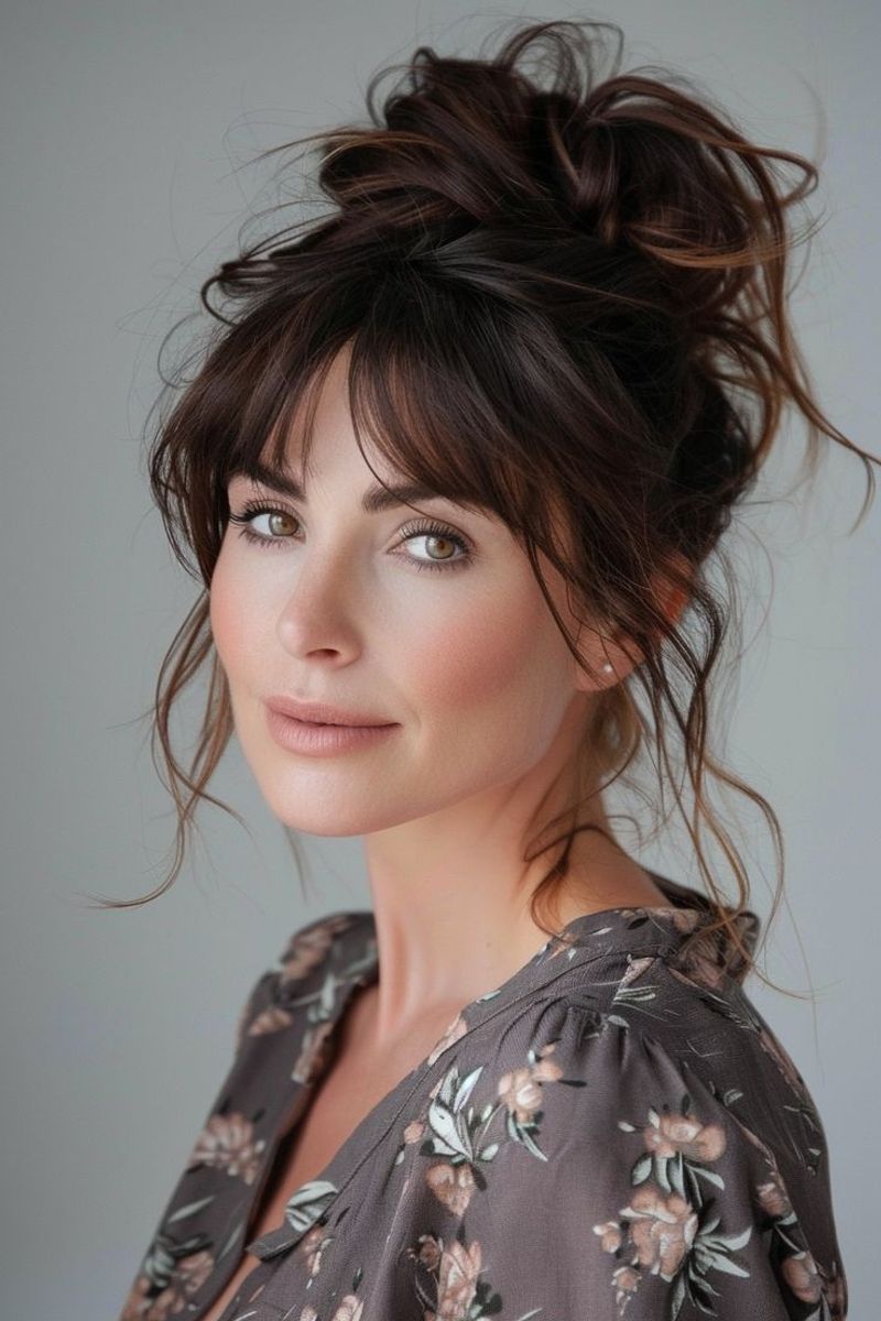 Messy Bun with Bangs