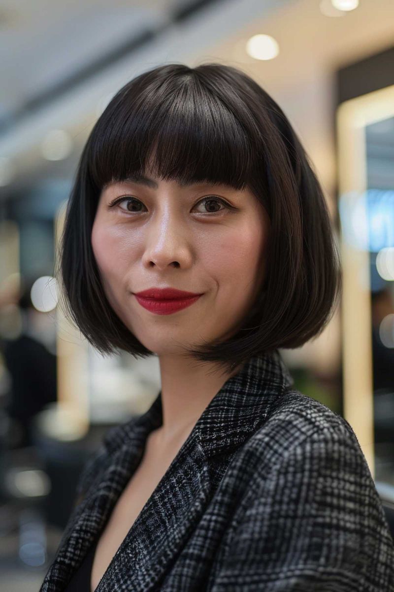 Oval Face: Chinese Blunt Bangs