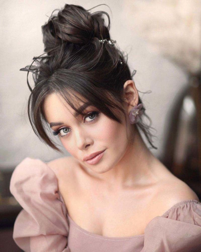 Messy Bun with Bangs