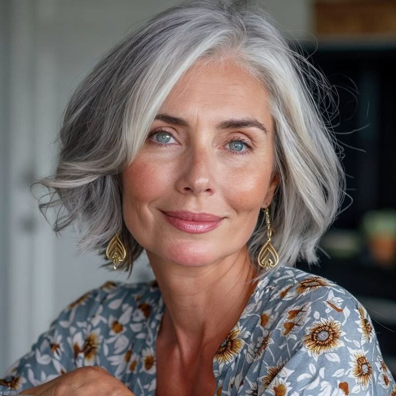 Grey Bob with a Deep Side Part
