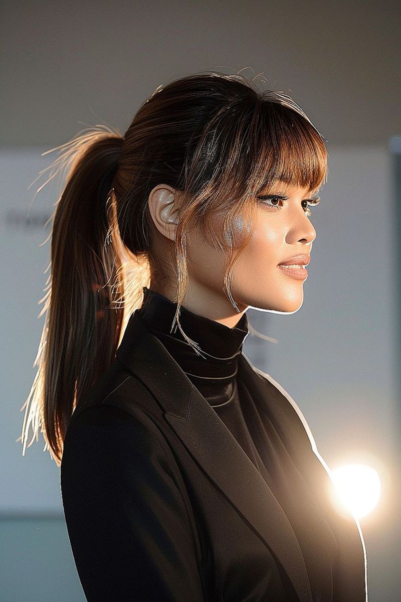 Sleek Ponytail with Bangs