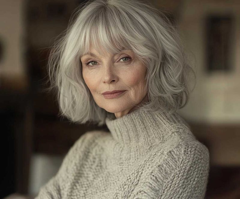 Shaggy Grey Bob with Fringe