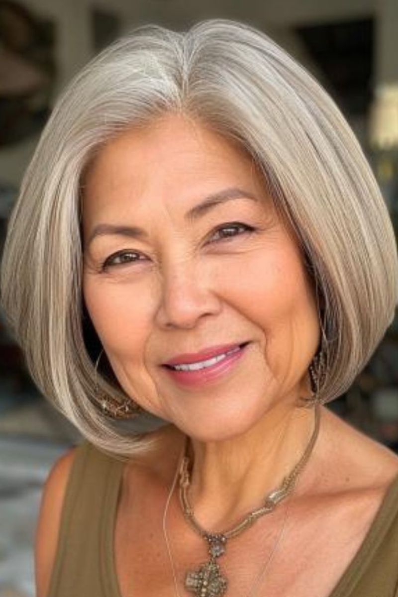 Sleek and Straight Grey Bob