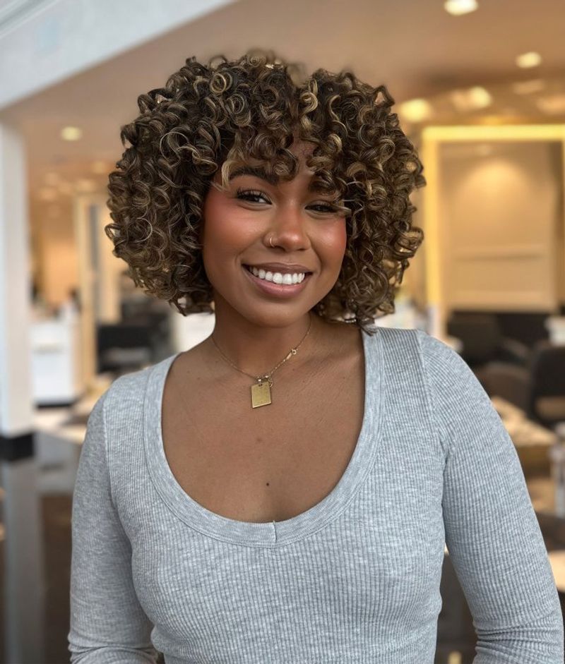 Curly Lob with Bangs